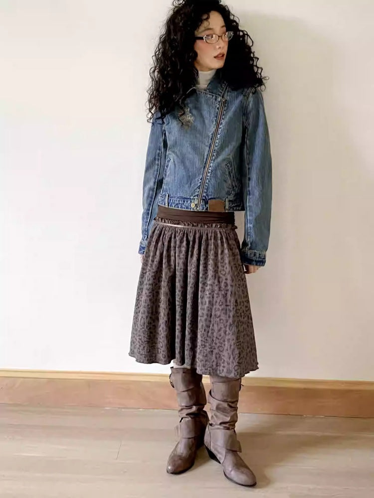 "Honey Spotted" Retro Patchwork Knitted Leopard Print Skirt【s0000013841】