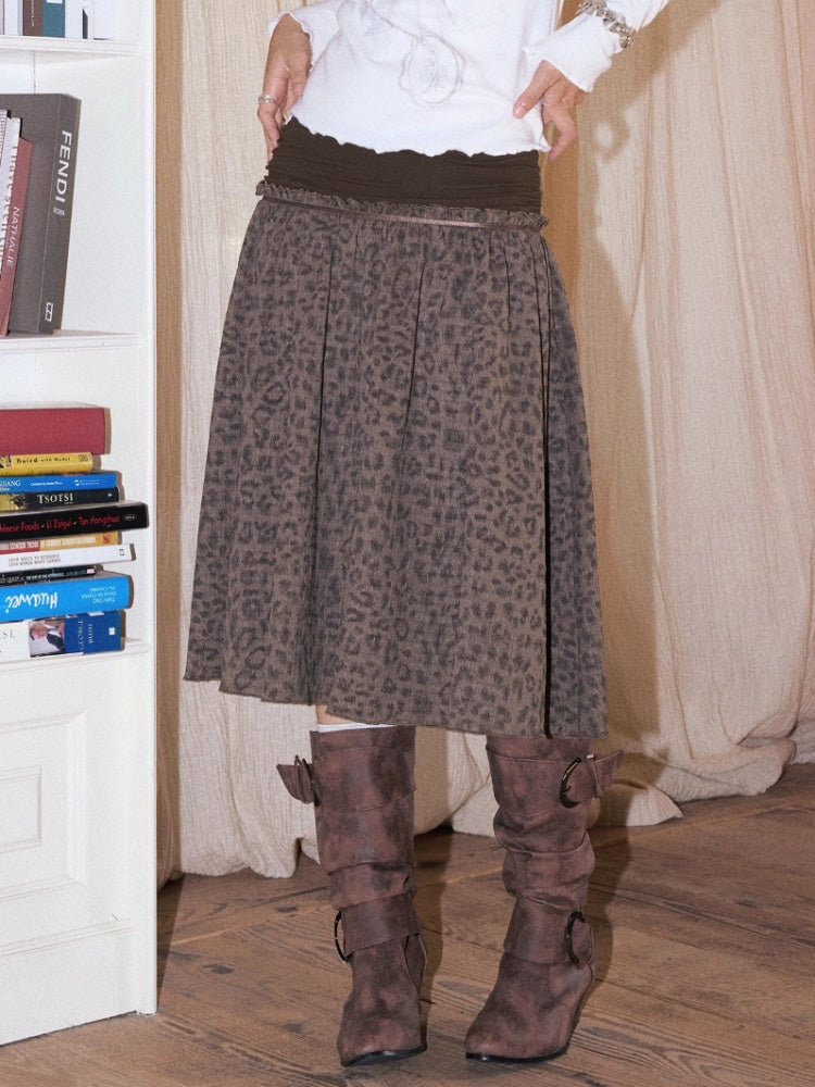 "Honey Spotted" Retro Patchwork Knitted Leopard Print Skirt【s0000013841】