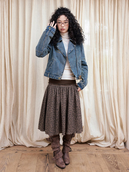 "Honey Spotted" Retro Patchwork Knitted Leopard Print Skirt【s0000013841】