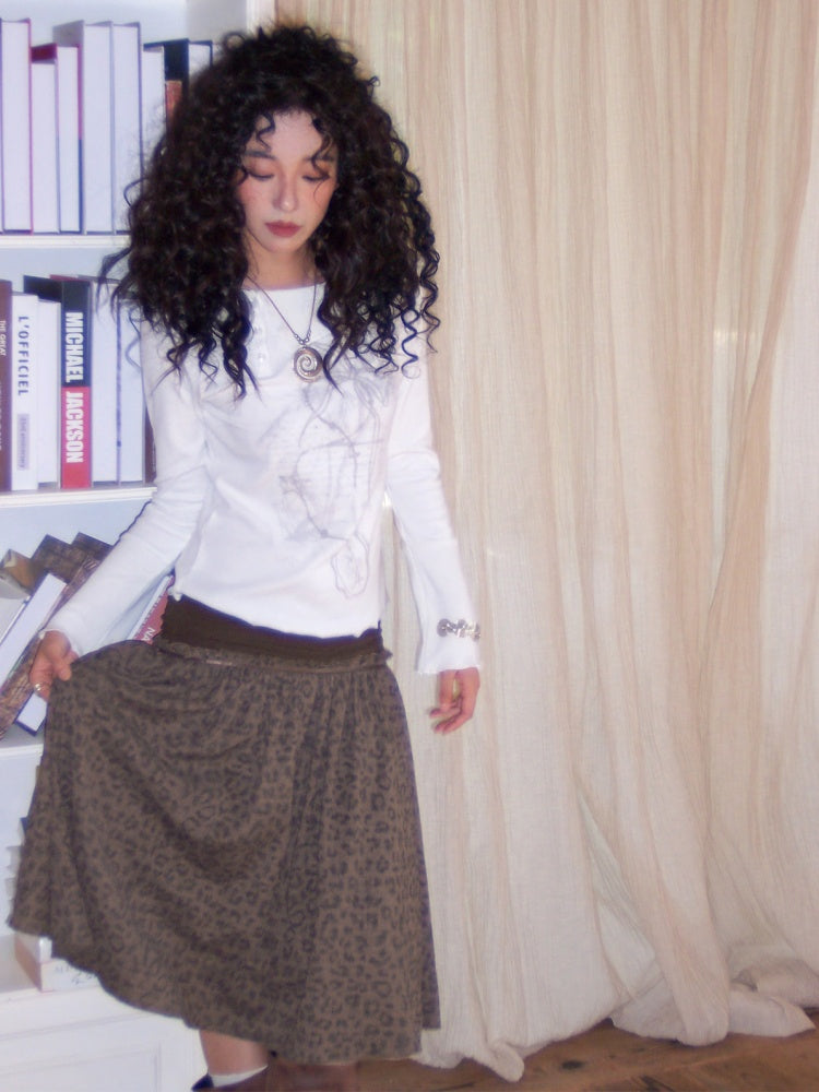 "Honey Spotted" Retro Patchwork Knitted Leopard Print Skirt【s0000013841】
