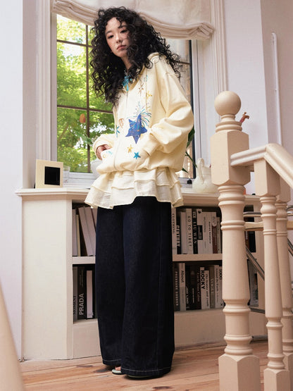 "Daytime Magic" Embroidered Bead Piece Design Zip Hoodie Jacket【s0000013843】