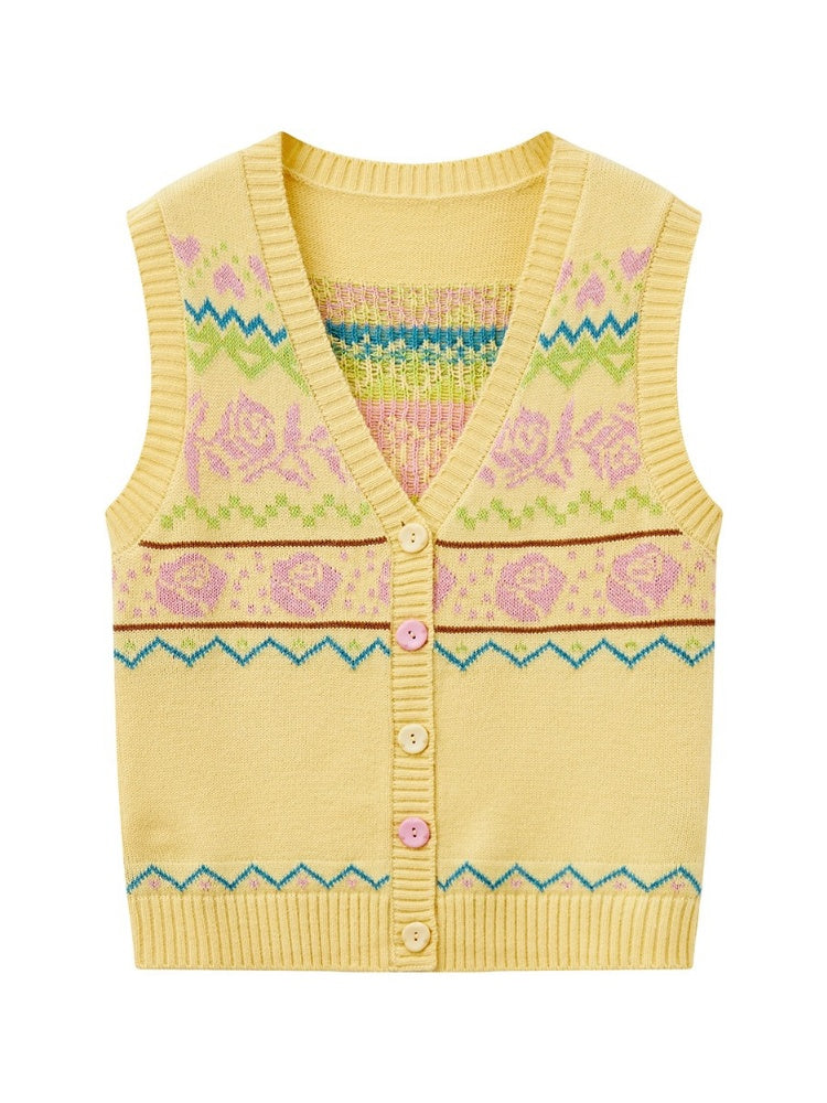 "Flower Soft Love Language" Fair Island Love Knitted Vest【s0000013845】