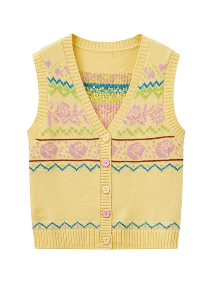 "Flower Soft Love Language" Fair Island Love Knitted Vest【s0000013845】