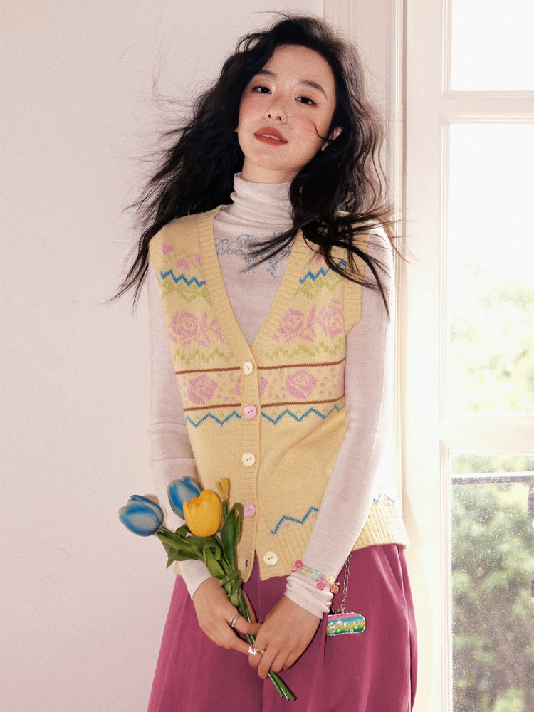 "Flower Soft Love Language" Fair Island Love Knitted Vest【s0000013845】