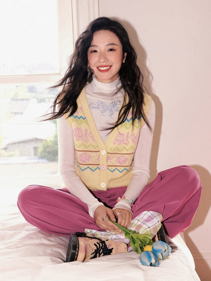 "Flower Soft Love Language" Fair Island Love Knitted Vest【s0000013845】