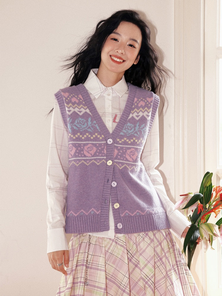 "Flower Soft Love Language" Fair Island Love Knitted Vest【s0000013845】