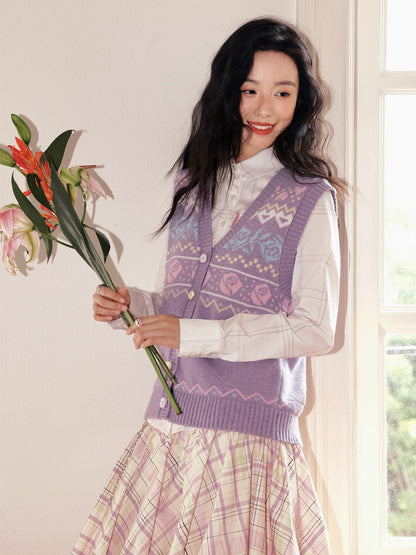 "Flower Soft Love Language" Fair Island Love Knitted Vest【s0000013845】