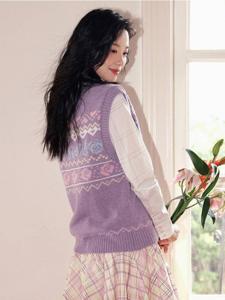 "Flower Soft Love Language" Fair Island Love Knitted Vest【s0000013845】
