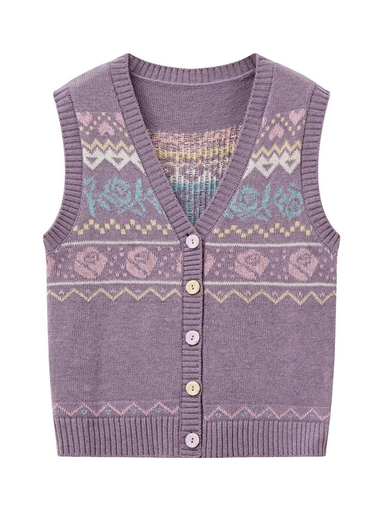 "Flower Soft Love Language" Fair Island Love Knitted Vest【s0000013845】