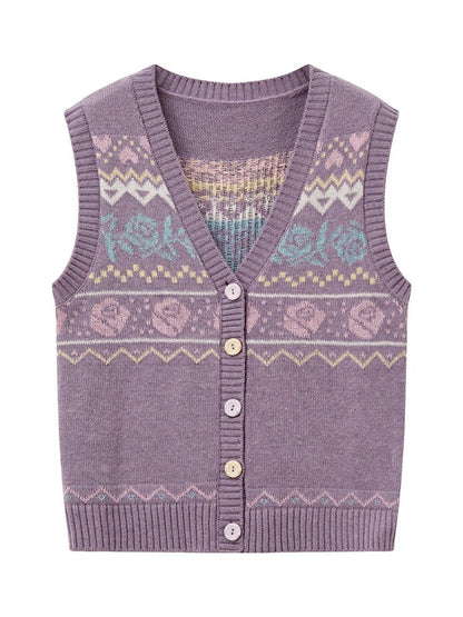"Flower Soft Love Language" Fair Island Love Knitted Vest【s0000013845】