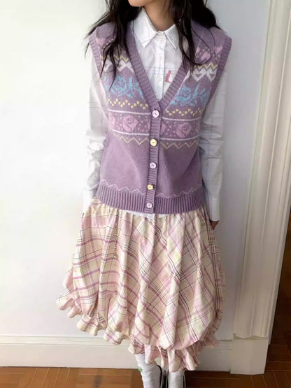 "Flower Soft Love Language" Fair Island Love Knitted Vest【s0000013845】