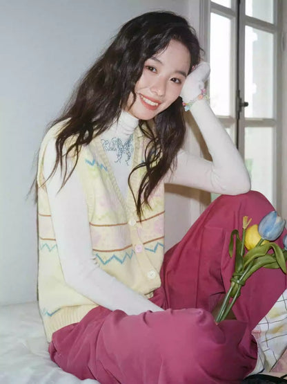 "Flower Soft Love Language" Fair Island Love Knitted Vest【s0000013845】