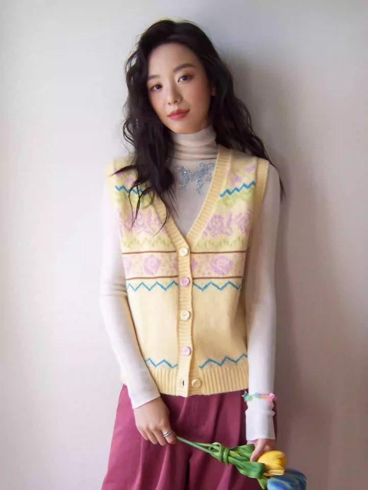 "Flower Soft Love Language" Fair Island Love Knitted Vest【s0000013845】