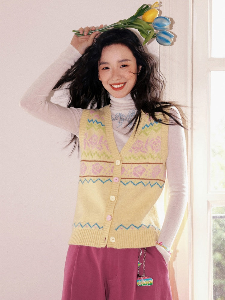 "Flower Soft Love Language" Fair Island Love Knitted Vest【s0000013845】