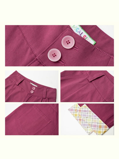 "Raspberry Candy" Retro Plaid Cuffed Wide-Leg Casual Trousers【s0000013846】