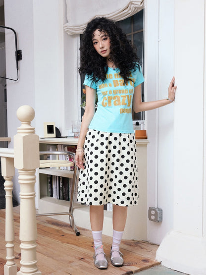 "Girl's Letter" Polka Dot Art Sense Retro Casual Skirt【s0000013847】