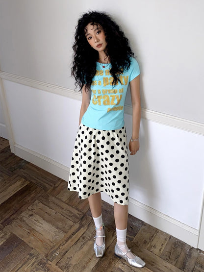 "Girl's Letter" Polka Dot Art Sense Retro Casual Skirt【s0000013847】