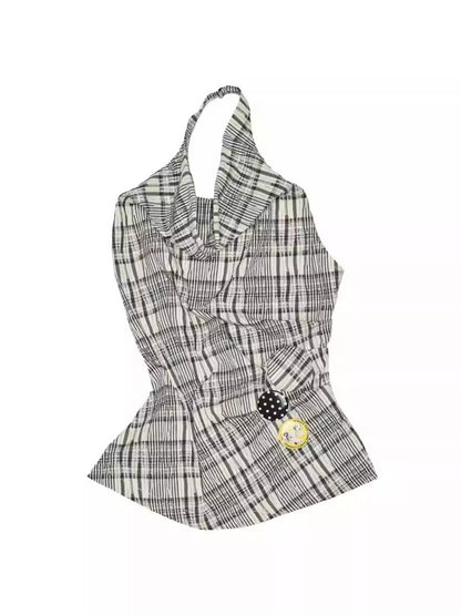 Plaid Backless Swing Collar Halter Neck Vest & Drawstring Midi Skirt Set【s0000013848】