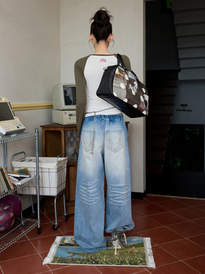 Original Vintage Cat & Dog Print Boston Leather Commuter Adjustable Crossbody Bag【s0000013849】