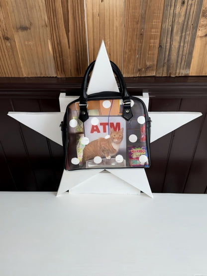 Original Vintage Cat & Dog Print Boston Leather Commuter Adjustable Crossbody Bag【s0000013849】