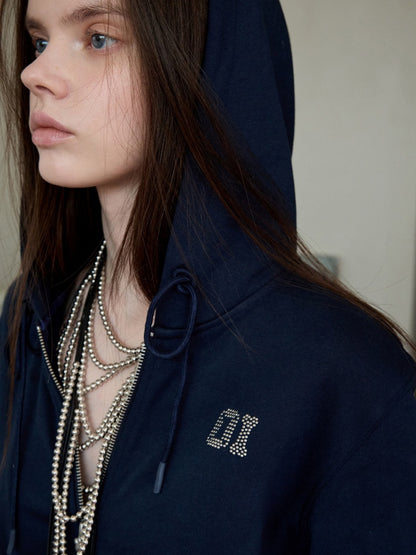 Numbered Zip-Up Sweatshirt Hoodie & Loose Straight Lace-up Wide-Leg Pants Set【s0000013851】