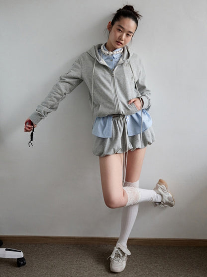 Numbered Zip-Up Sweatshirt Hoodie & Loose Straight Lace-up Wide-Leg Pants Set【s0000013851】