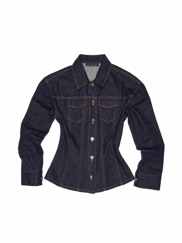 Waist-Shaping Denim Jacket & Low-Waist Jeans Set【s0000013852】