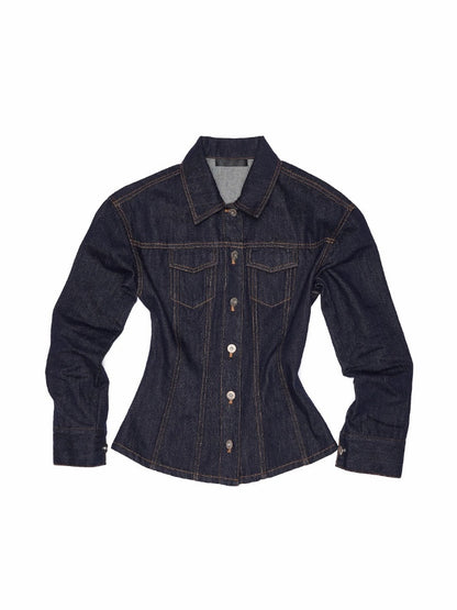 Waist-Shaping Denim Jacket & Low-Waist Jeans Set【s0000013852】