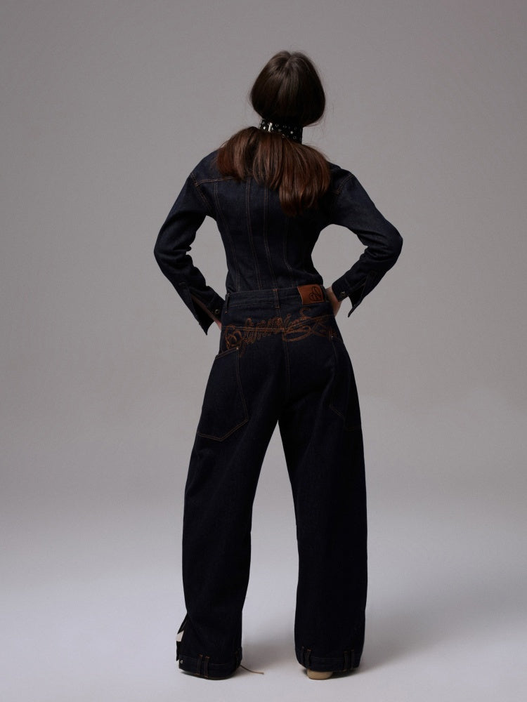 Waist-Shaping Denim Jacket & Low-Waist Jeans Set【s0000013852】