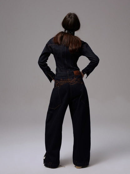 Waist-Shaping Denim Jacket & Low-Waist Jeans Set【s0000013852】