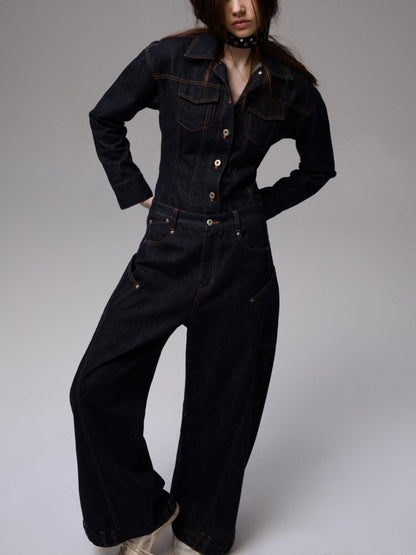 Waist-Shaping Denim Jacket & Low-Waist Jeans Set【s0000013852】