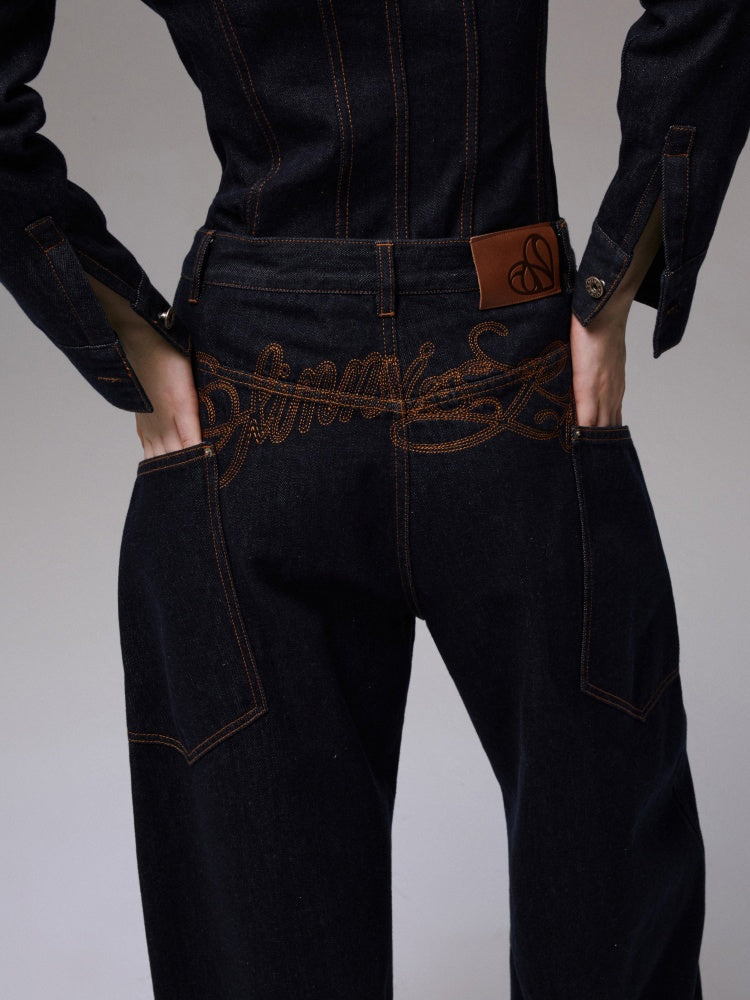 Waist-Shaping Denim Jacket & Low-Waist Jeans Set【s0000013852】