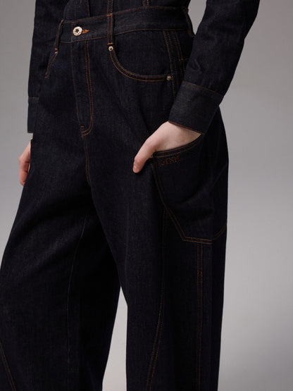 Waist-Shaping Denim Jacket & Low-Waist Jeans Set【s0000013852】