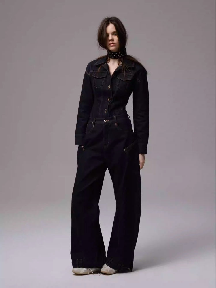 Waist-Shaping Denim Jacket & Low-Waist Jeans Set【s0000013852】