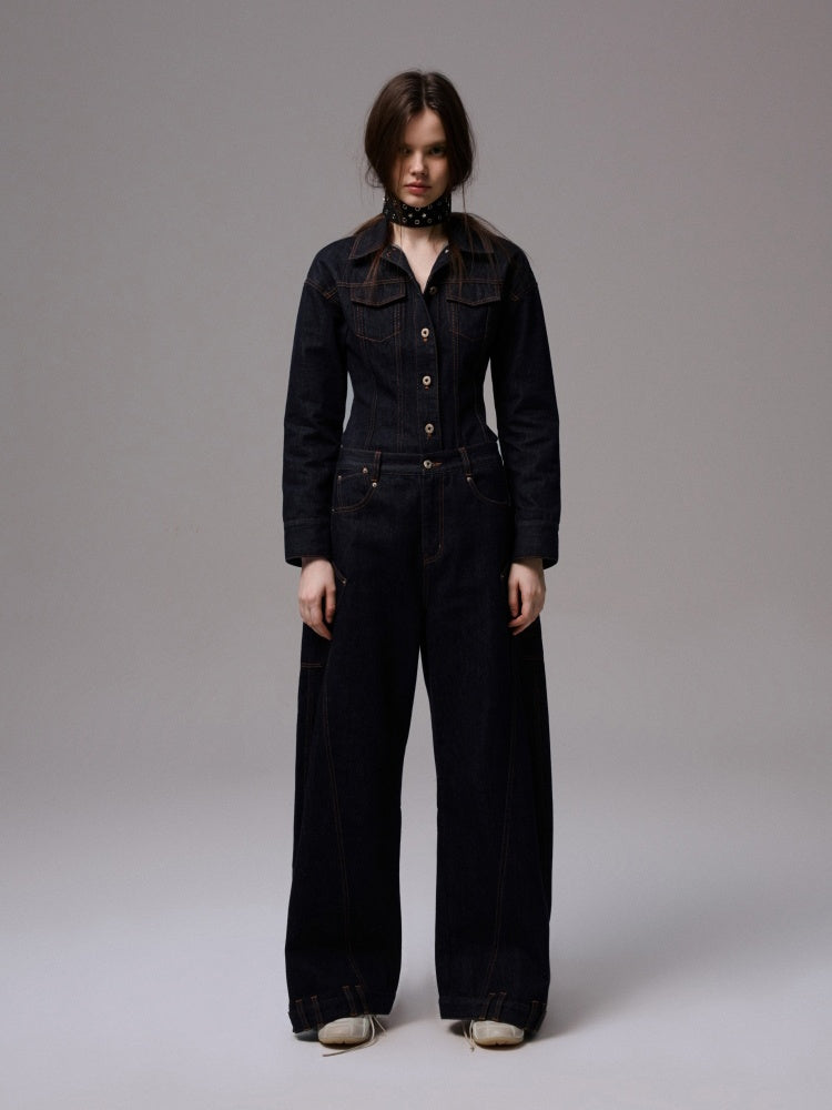 Waist-Shaping Denim Jacket & Low-Waist Jeans Set【s0000013852】