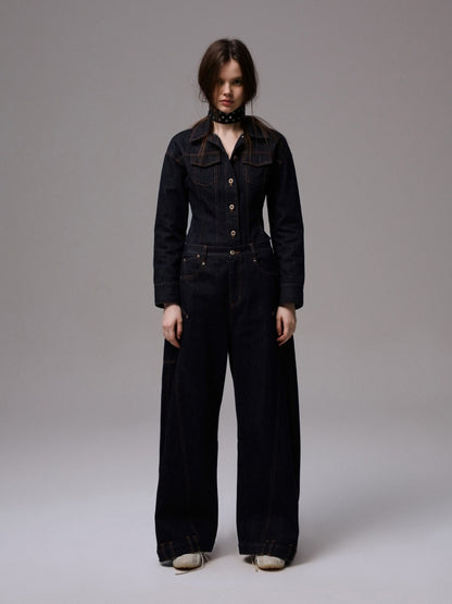 Waist-Shaping Denim Jacket & Low-Waist Jeans Set【s0000013852】