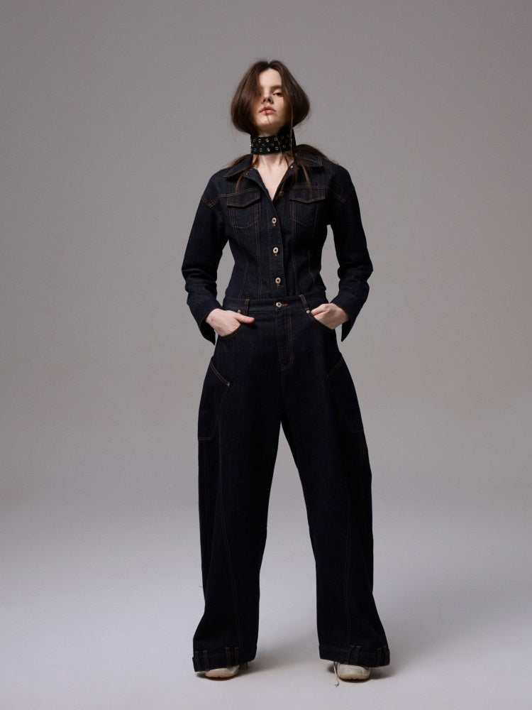 Deconstructed Scimitar Embroidery Low Rise Loose Design Wide Leg Pants【s0000013854】