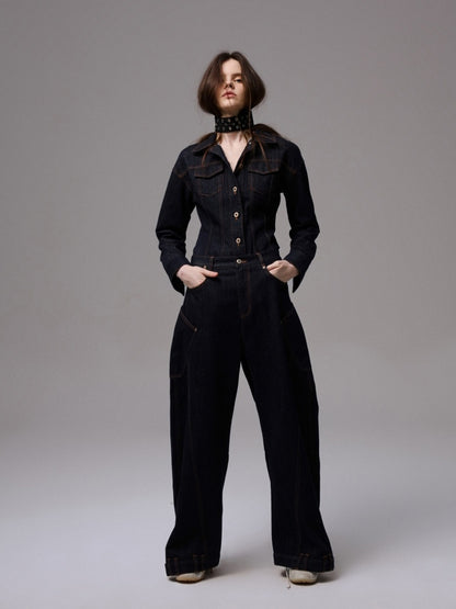 Deconstructed Scimitar Embroidery Low Rise Loose Design Wide Leg Pants【s0000013854】