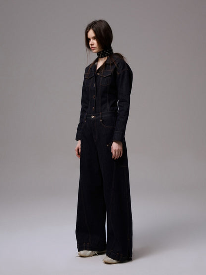 Deconstructed Scimitar Embroidery Low Rise Loose Design Wide Leg Pants【s0000013854】