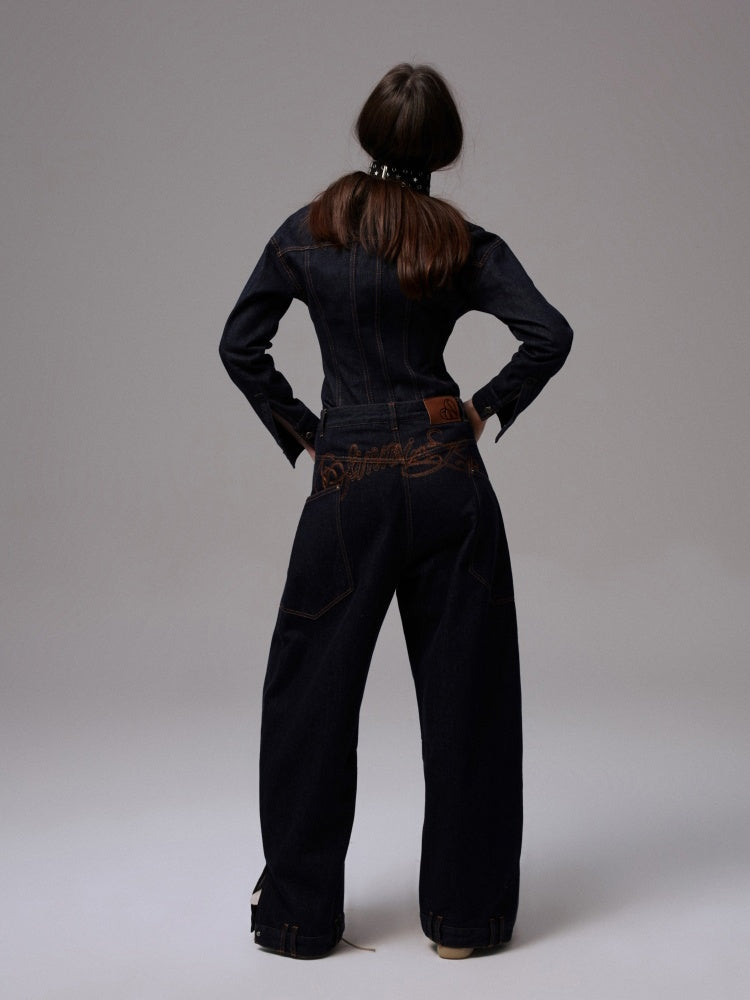 Deconstructed Scimitar Embroidery Low Rise Loose Design Wide Leg Pants【s0000013854】