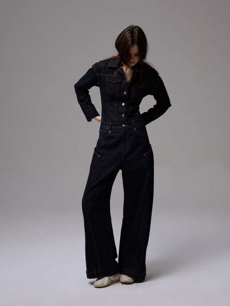 Deconstructed Scimitar Embroidery Low Rise Loose Design Wide Leg Pants【s0000013854】