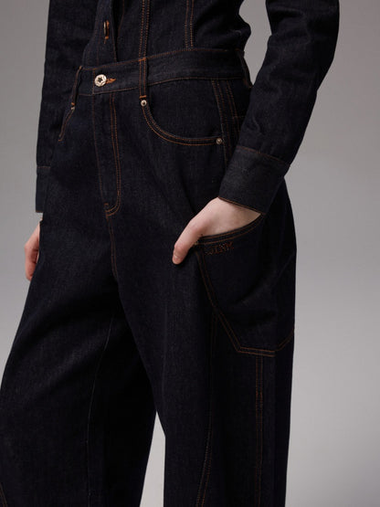 Deconstructed Scimitar Embroidery Low Rise Loose Design Wide Leg Pants【s0000013854】