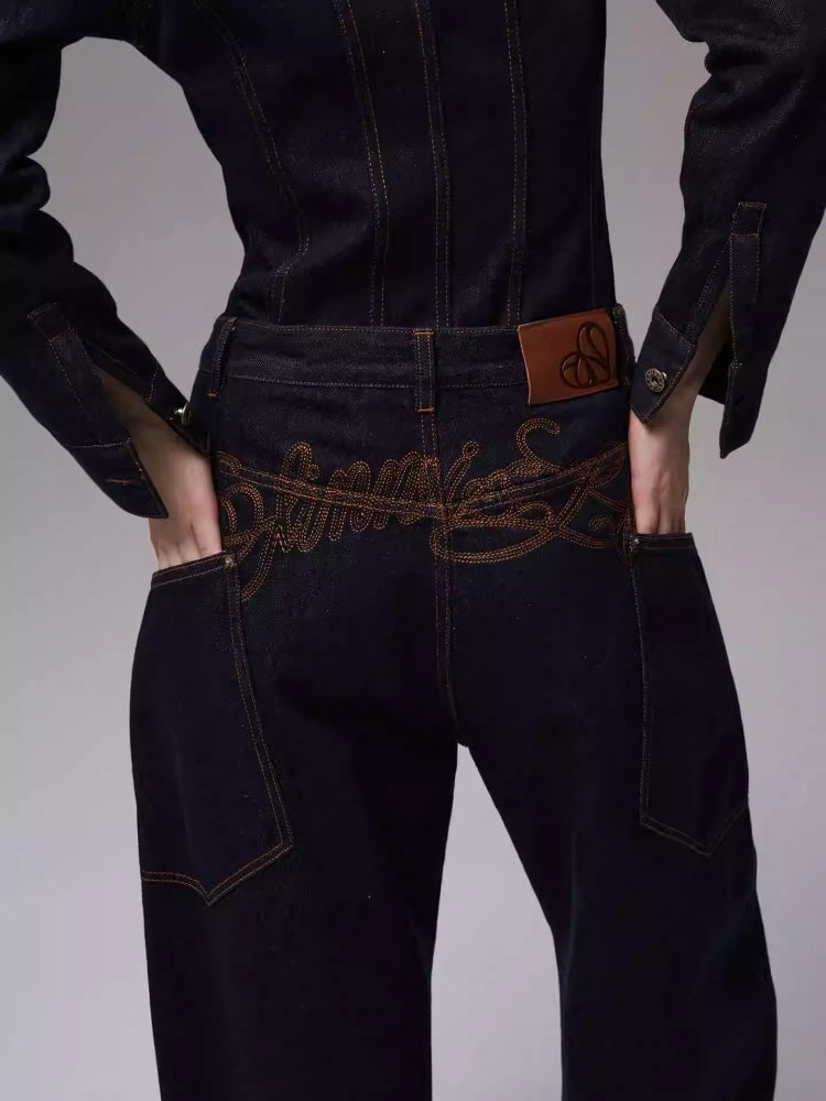 Deconstructed Scimitar Embroidery Low Rise Loose Design Wide Leg Pants【s0000013854】