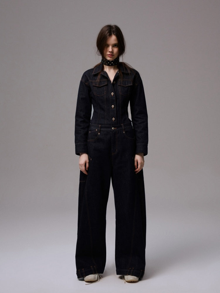 Deconstructed Scimitar Embroidery Low Rise Loose Design Wide Leg Pants【s0000013854】
