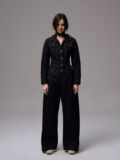 Deconstructed Scimitar Embroidery Low Rise Loose Design Wide Leg Pants【s0000013854】