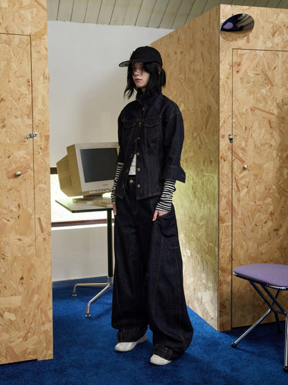 Deconstructed Scimitar Embroidery Low Rise Loose Design Wide Leg Pants【s0000013854】