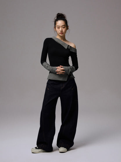 Double Waist Spliced Embroidered Loose Straight Floor Length Wide Leg Pants【s0000013855】