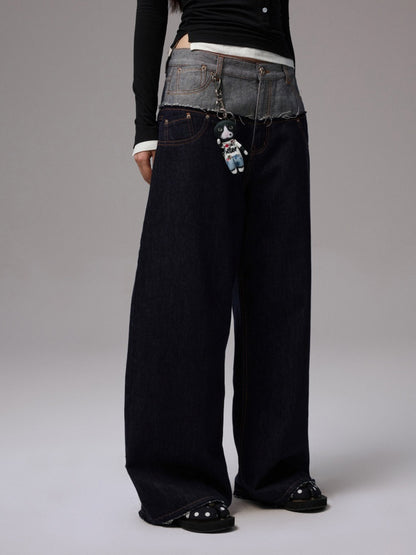 Double Waist Spliced Embroidered Loose Straight Floor Length Wide Leg Pants【s0000013855】