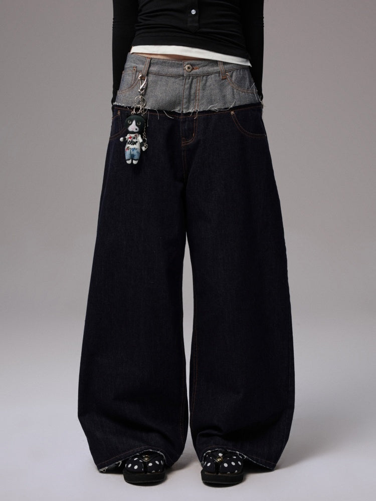 Double Waist Spliced Embroidered Loose Straight Floor Length Wide Leg Pants【s0000013855】