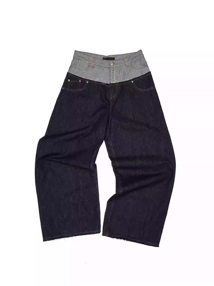 Double Waist Spliced Embroidered Loose Straight Floor Length Wide Leg Pants【s0000013855】